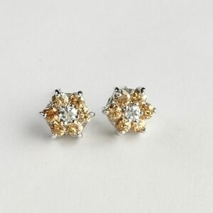 Imperial Topaz Cz cubic zirconia flower stud earrings 14k white gold overlay 🆕